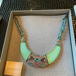 Heidi Daus "Say It With Style" Beaded Bib Drop Aqua Necklace. 17"